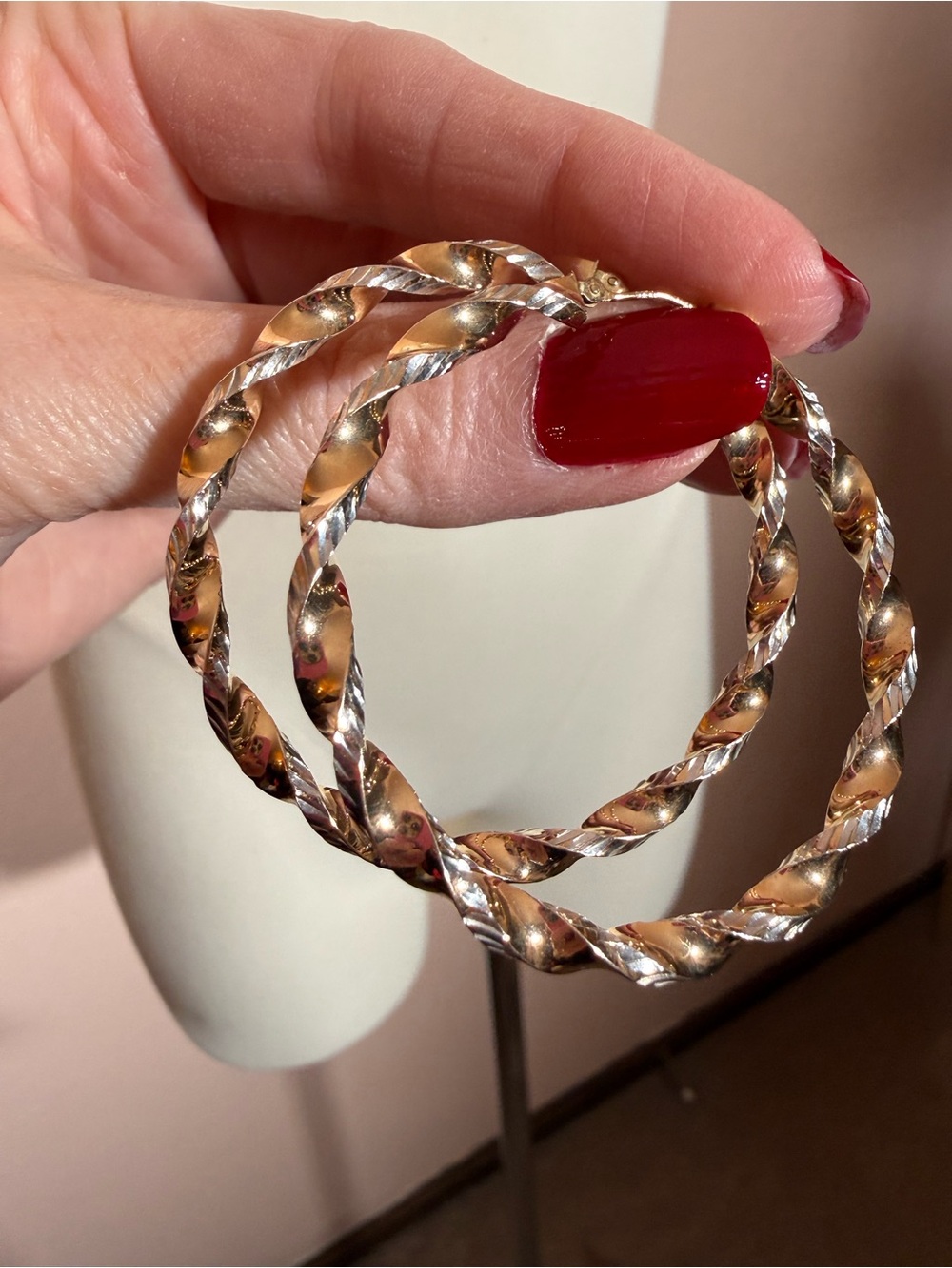 Vintage 14k Gold fill sterling silver Oversized Twist 2 inch hoop earrings